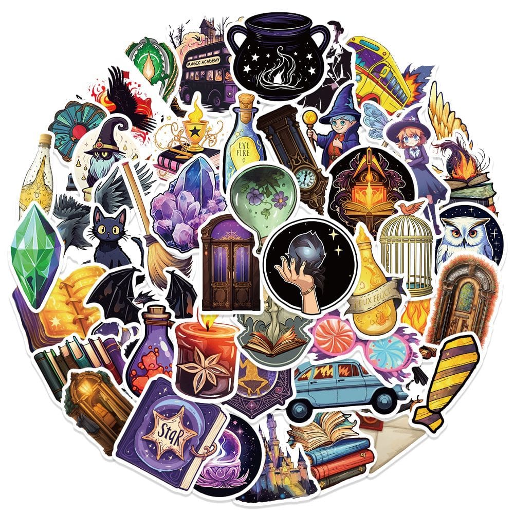 Pacote de adesivos Magic Academy Cartoon Witch Wizard, 50 unidades