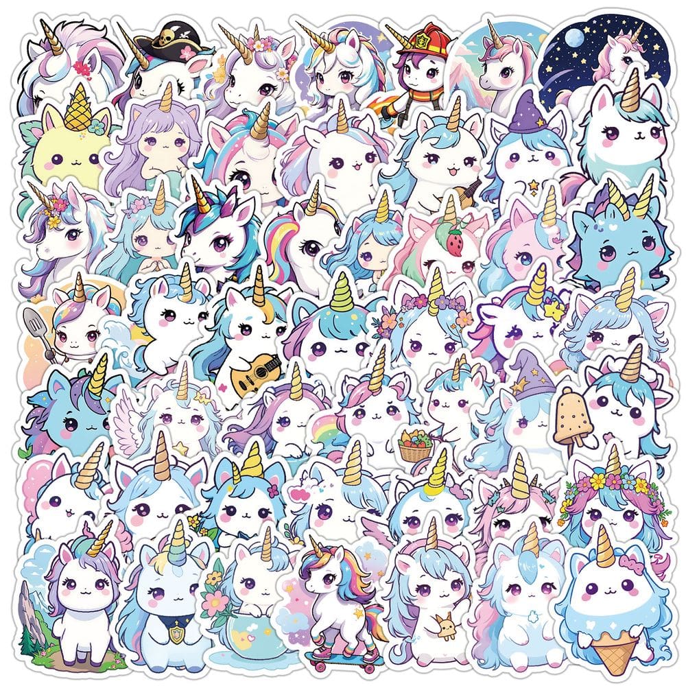 Pacote de adesivos com tema de unicórnio fofo, 50 unidades de vinil para decoração