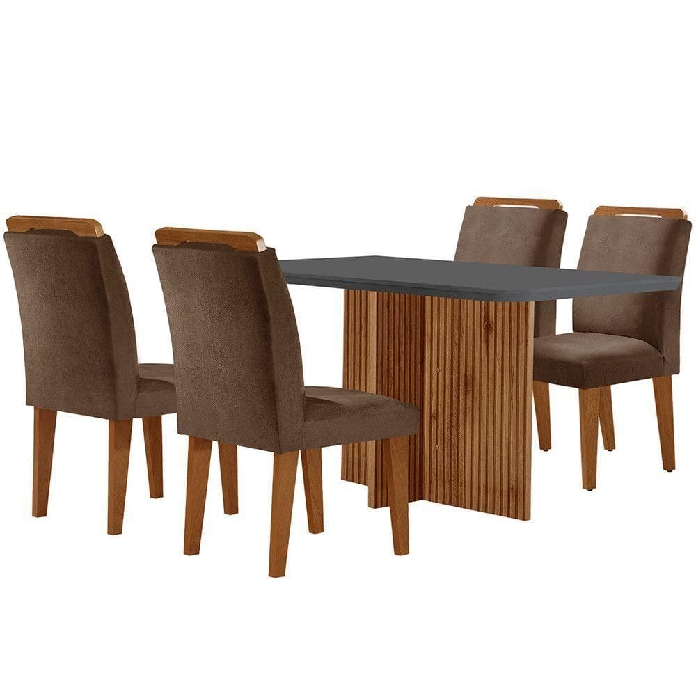 Sala De Jantar Mesa Olímpia 120cm 4 Cadeiras Athena Moderna Marrom Grafite E Imbuia