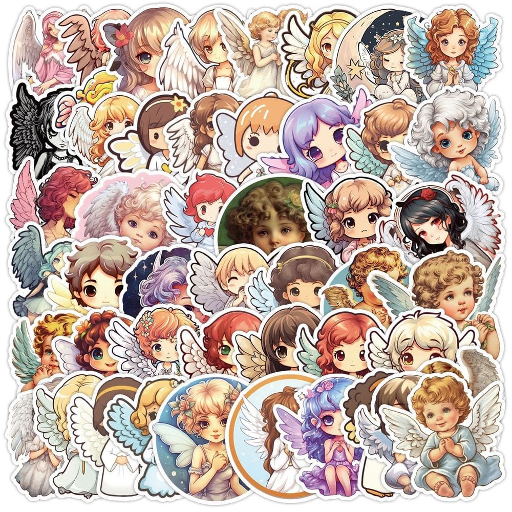 Pacote de adesivos Cute Angel Cartoon Cherub Decalks, 50 unidades