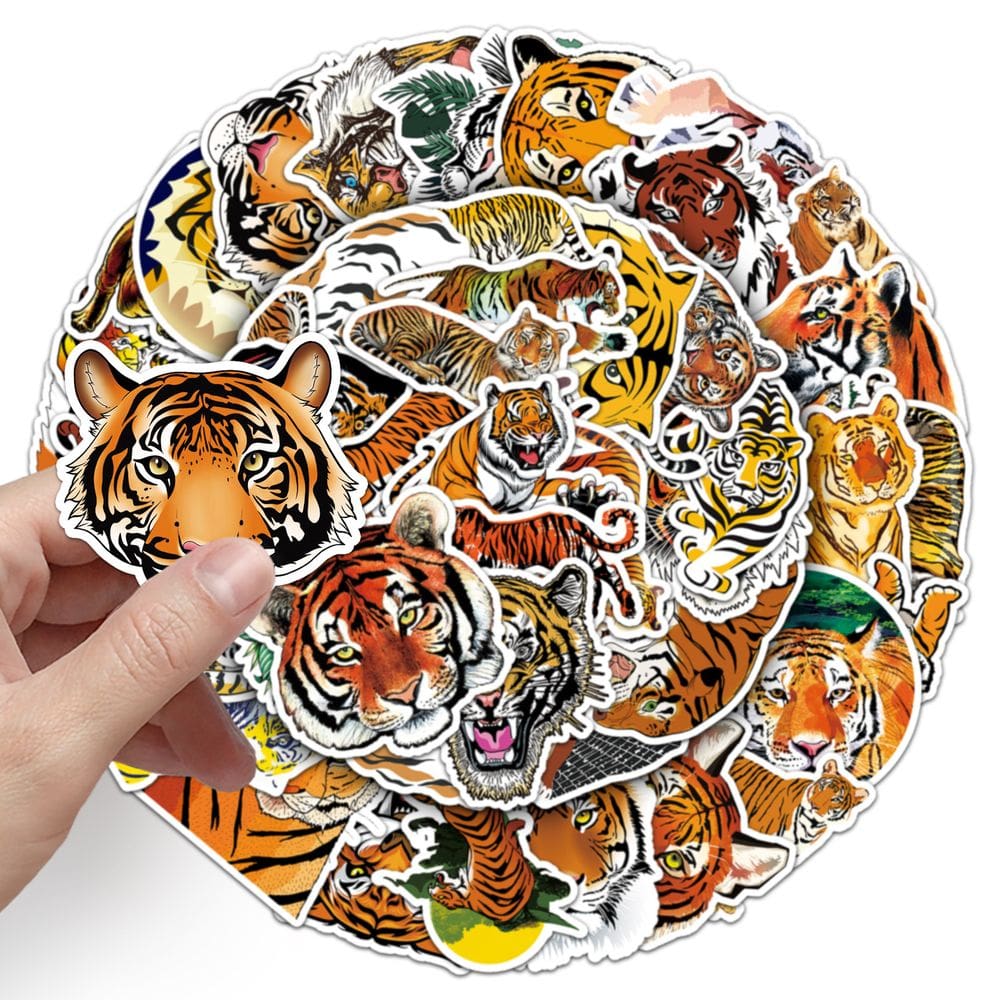 Pacote de adesivos, desenho animado com tema de tigre e 50 peças realistas