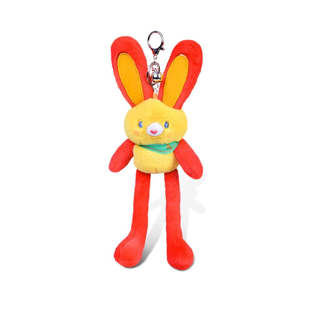 Chaveiro de pelúcia vermelho e amarelo, coelhinho de 20 cm para mulheres e homens