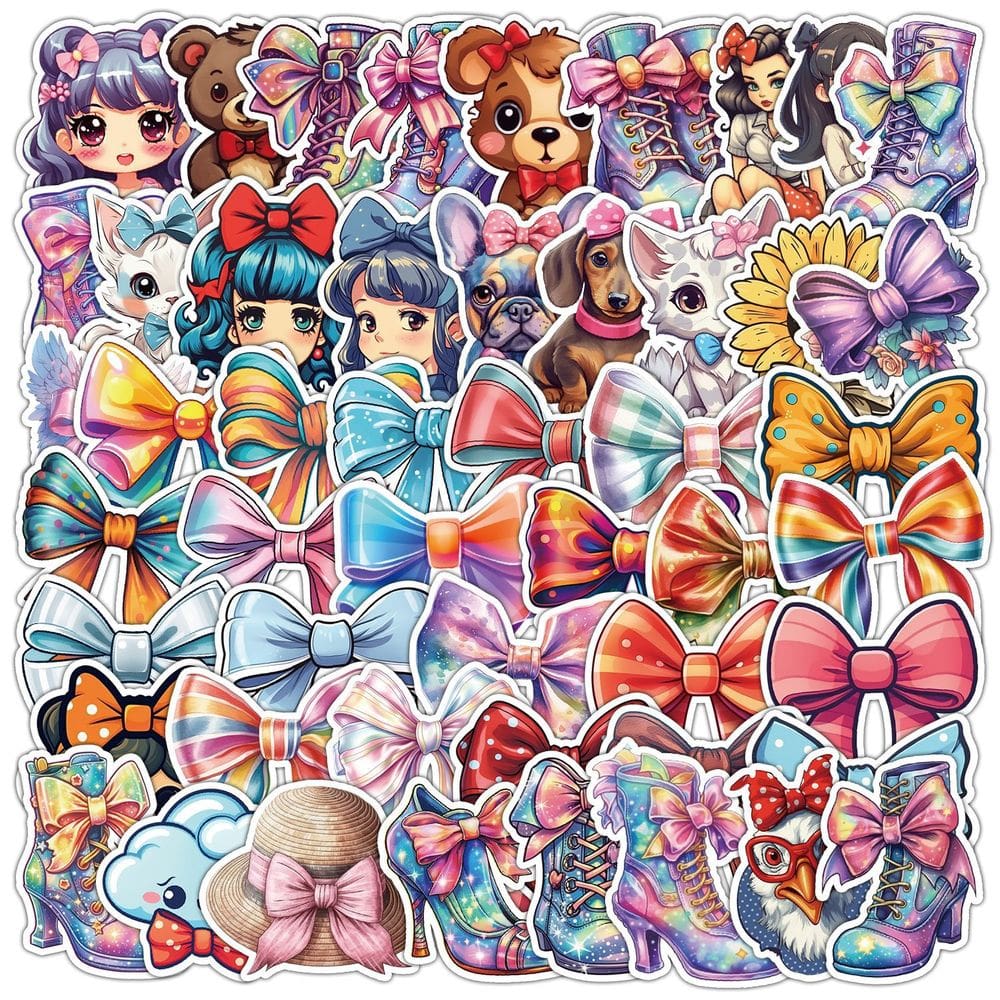 Pacote de adesivos Cute Bow Cartoon Ribbon Decalks x50