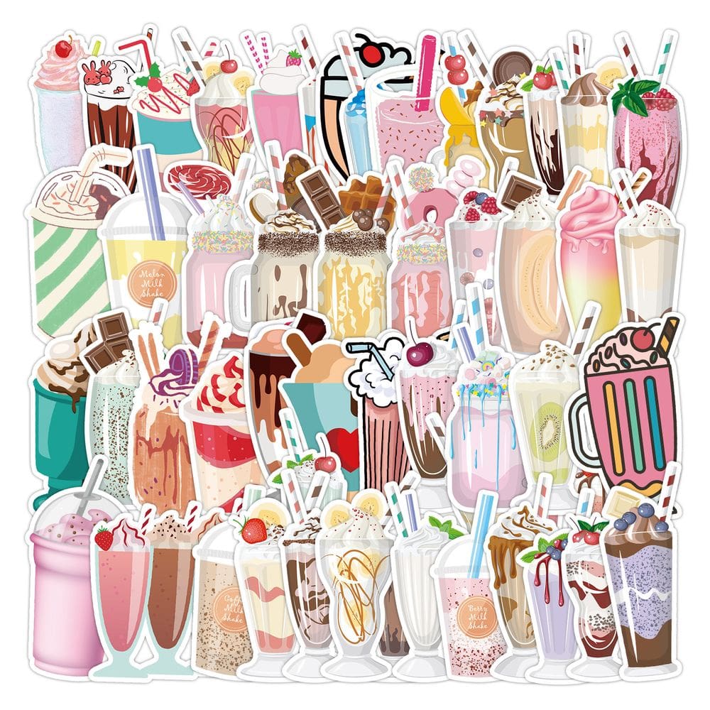Pacote de adesivos Milkshake, 50 unidades de bebida colorida de desenho animado