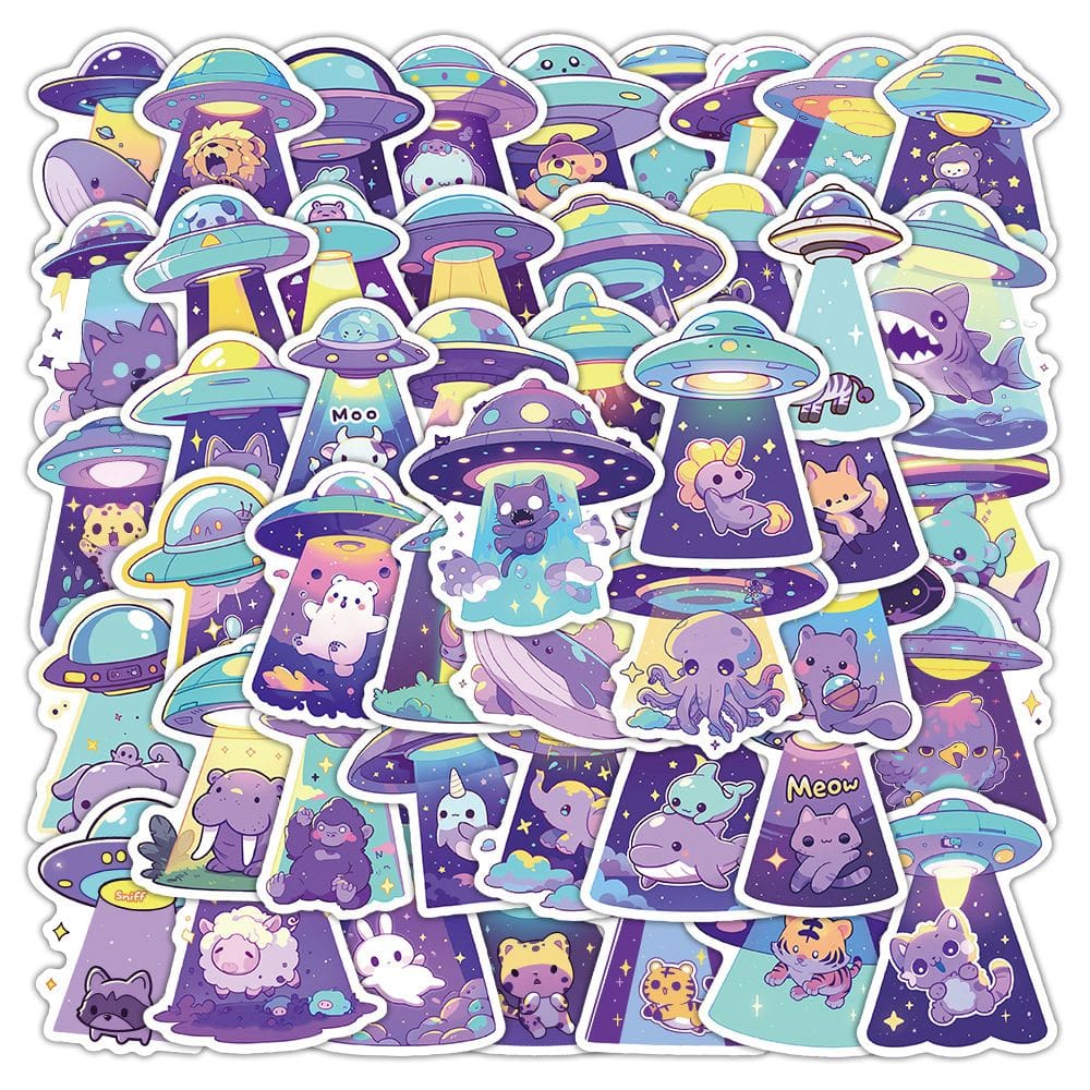 Pacote de adesivos Cute UFO Alien Cartoon Extraterrestrial x50
