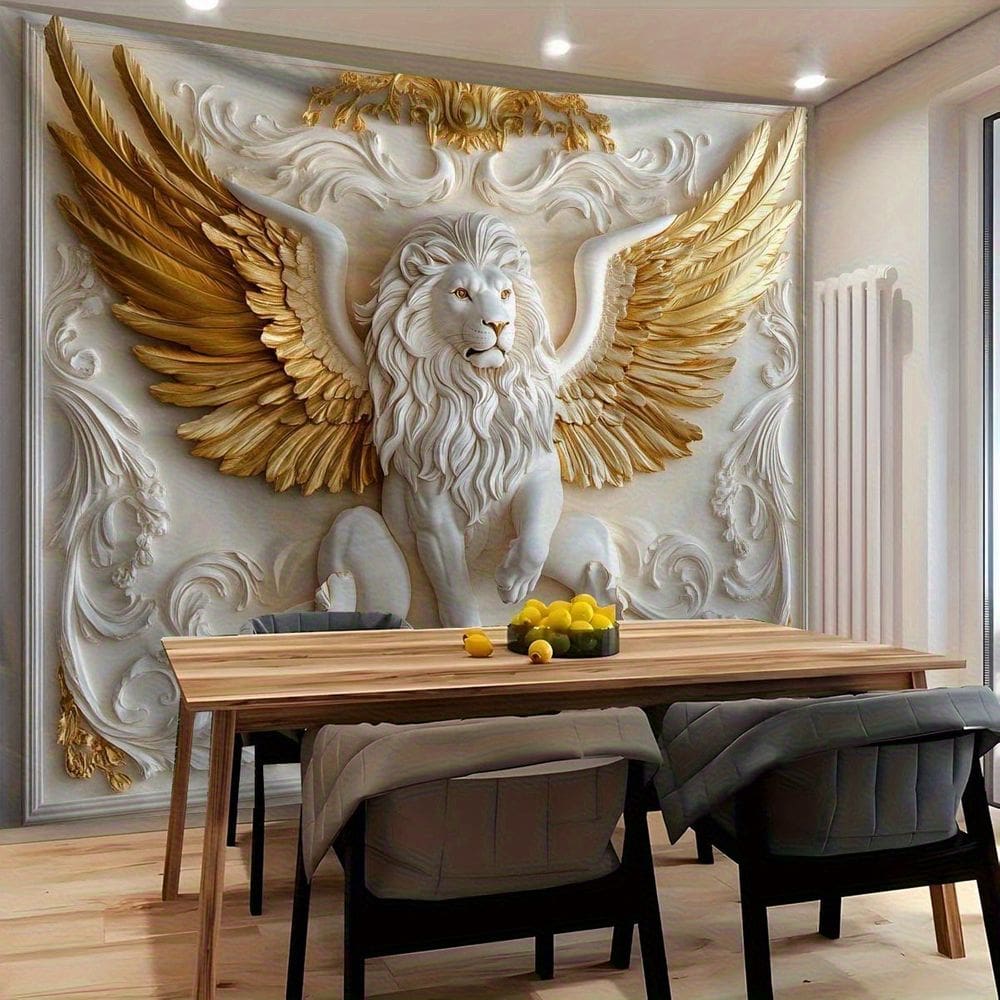 Tapeçaria para pendurar na parede Leão Alado Luxury Golden Feather