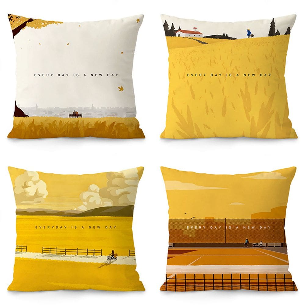 Capas de almofadas com paisagem amarela panorâmica 35x35cm
