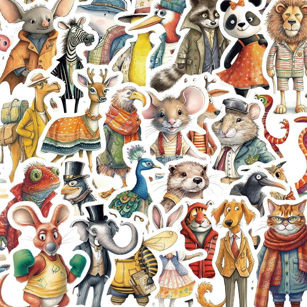 Adesivos de animais antropomórficos de desenhos animados 50 unidades à prova d`água