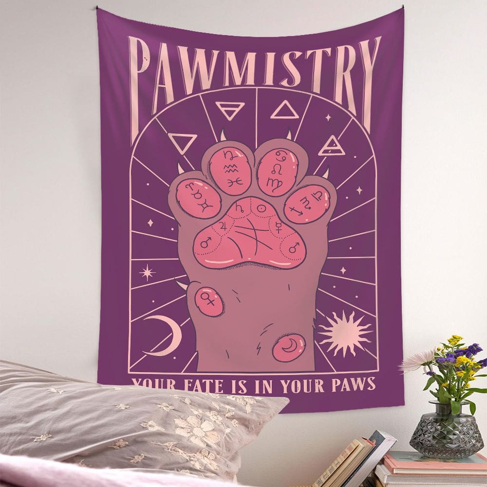 Tapeçaria para pendurar na parede Pawmistry Astrology Cat 150x130cm