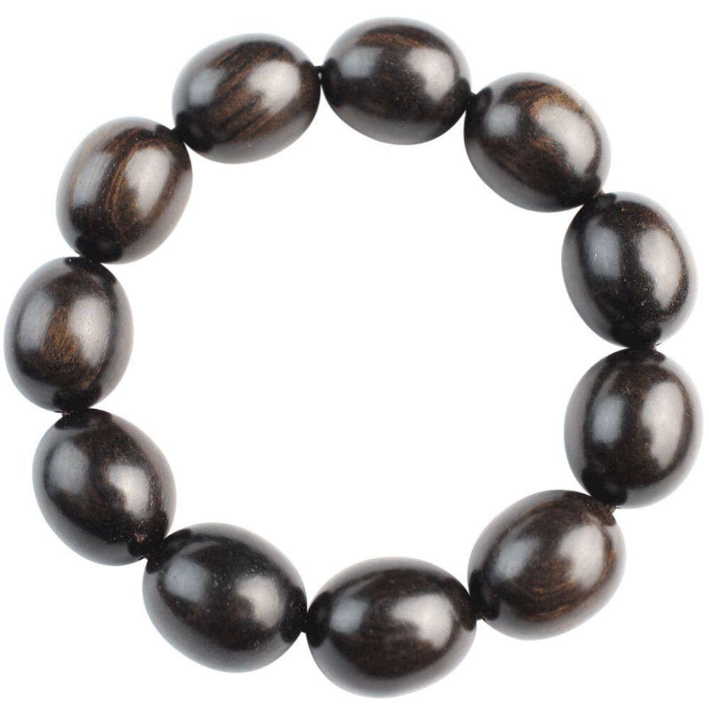 Pulseira de miçangas ovais de madeira de jujuba preta 15x19mm Ebony St 16cm