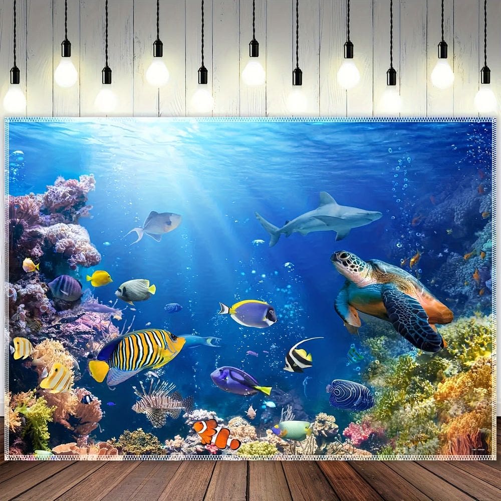 Tapeçaria pendurada na parede subaquática Ocean Sea Turtle Shark 150x130cm