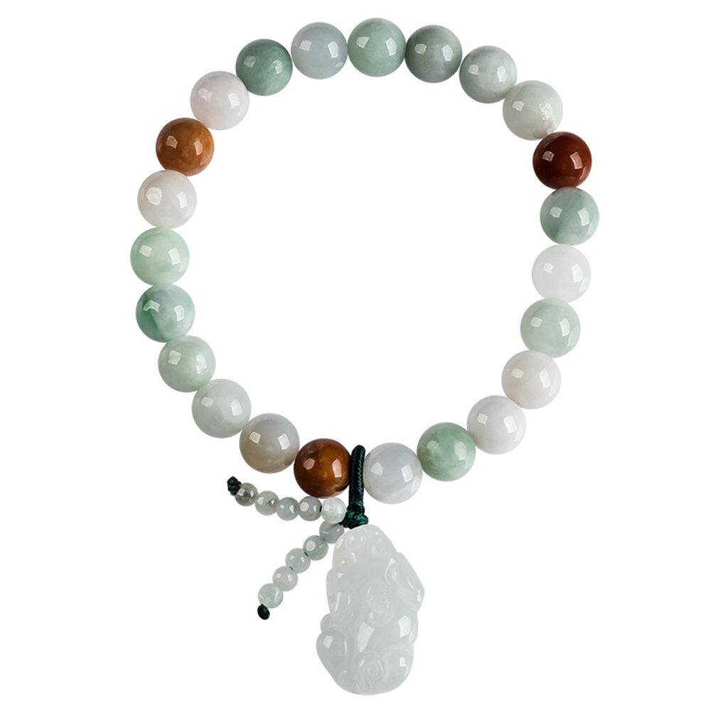 Pulseira natural de jadeíta de grau A, miçangas tricolores, 8 mm com pingente