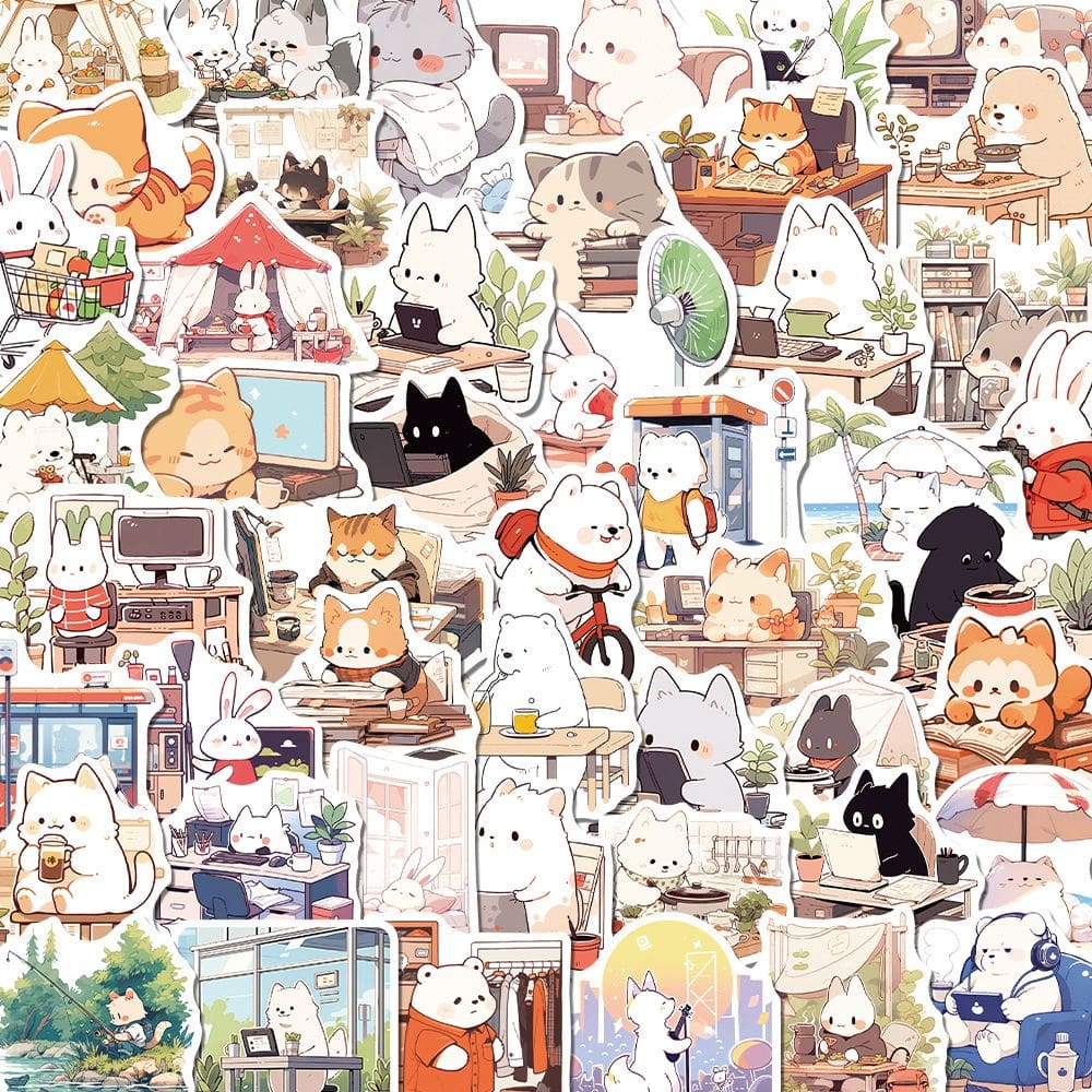 Pacote de adesivos Cute Daily Life Animal, 50 unidades de vinil impermeável
