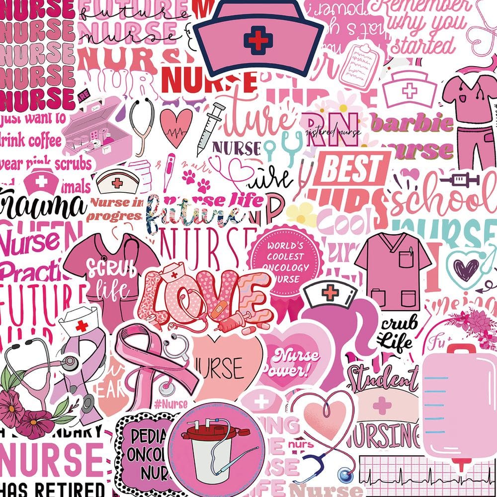 Pacote de adesivos Nurse Theme Pink, 50 unidades de vinil impermeável