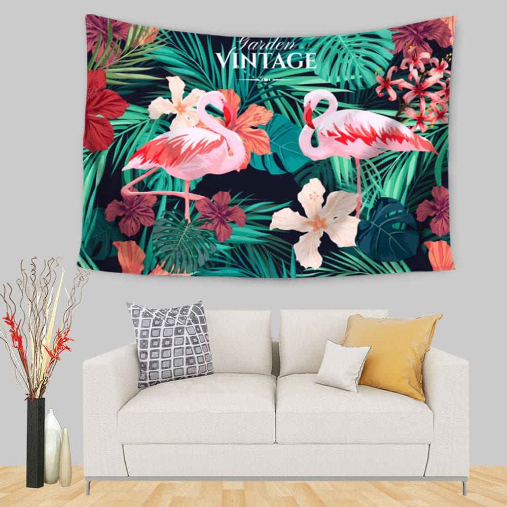Tapeçaria para pendurar na parede Flamingo Tropical Jungle Leaf 150x130cm