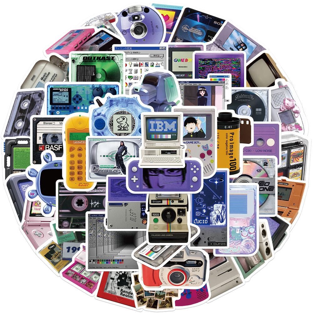 Pacote de adesivos Retro Tech, decalques de vinil impermeáveis, 50 unidades