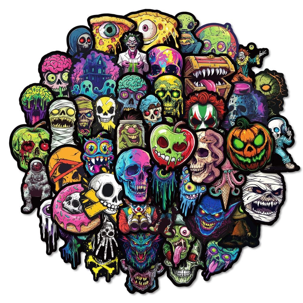 Conjunto de adesivos Colorful Skull Gothic Horror Cartoon 50 unidades
