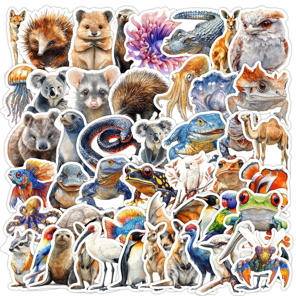 Adesivos Australian Animal Waterproof Vinyl Decalks x50