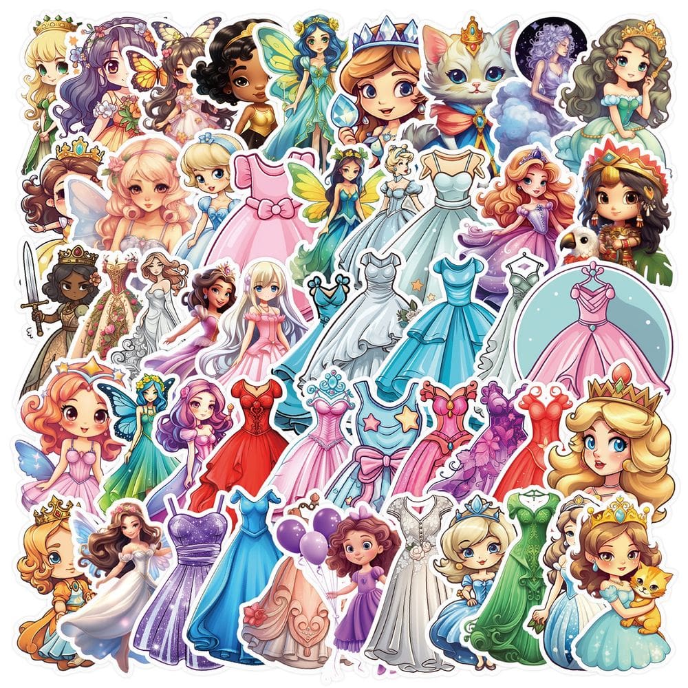 Adesivos Princess Dress 50 peças de vinil de desenho animado Kawaii à prova d`água