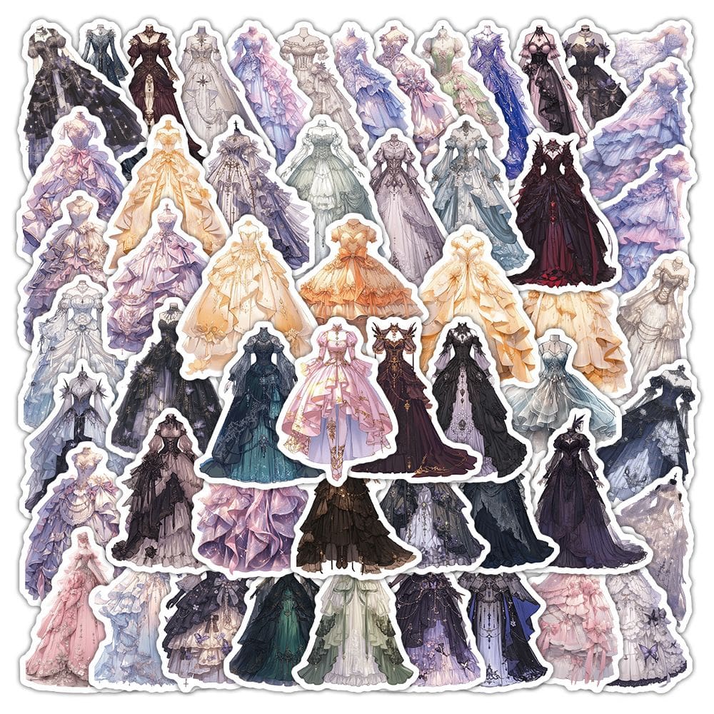 Pacote de adesivos: vestido de princesa de luxo em estilo vitoriano, 50 unidades