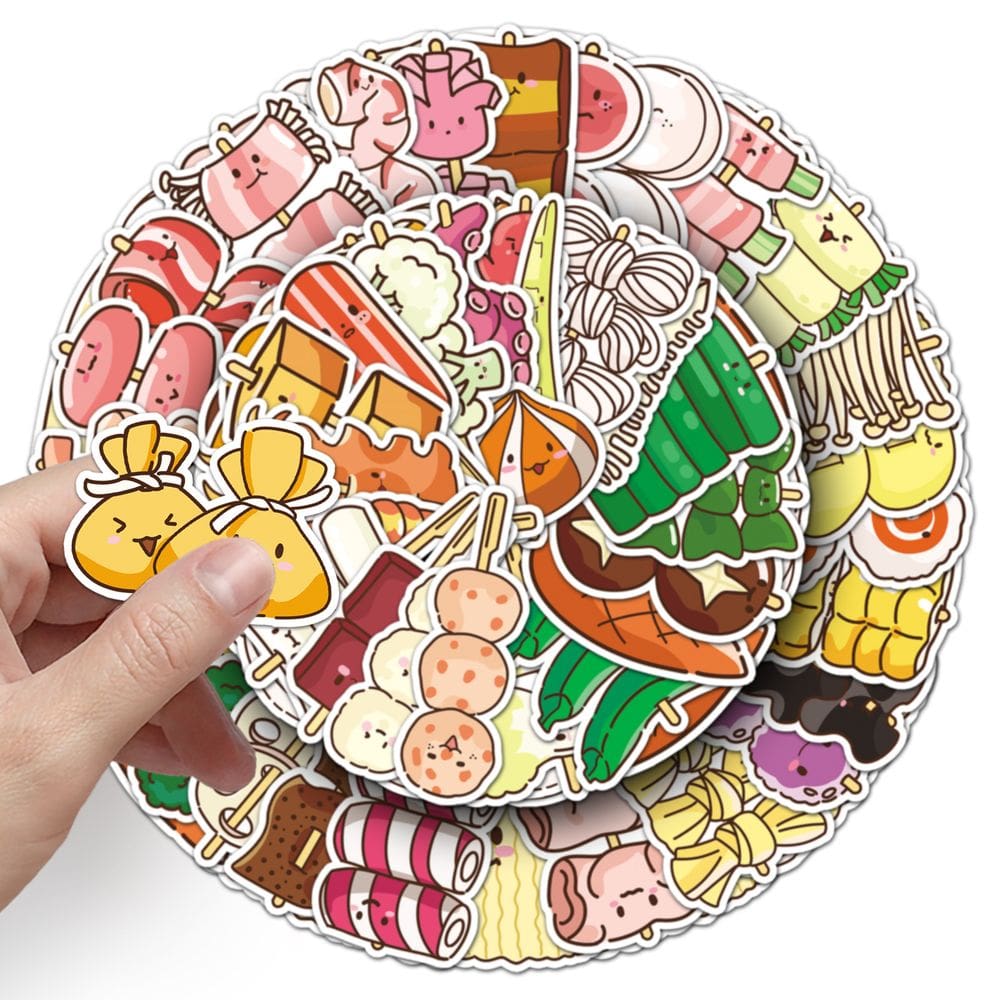 Pacote de adesivos Kawaii Hot Pot Food, 50 unidades de vinil de desenho animado