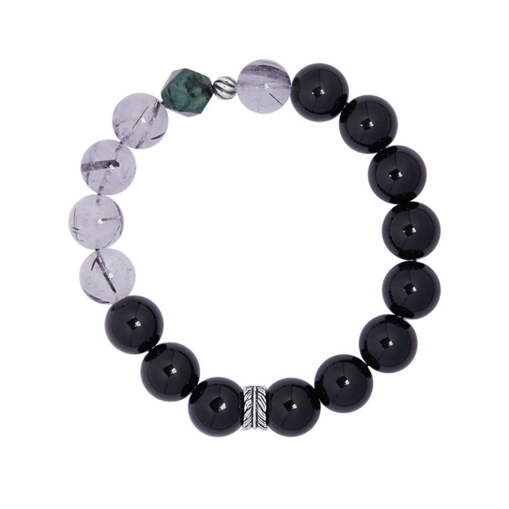 Pulseira masculina de obsidiana com quartzo rutilado preto