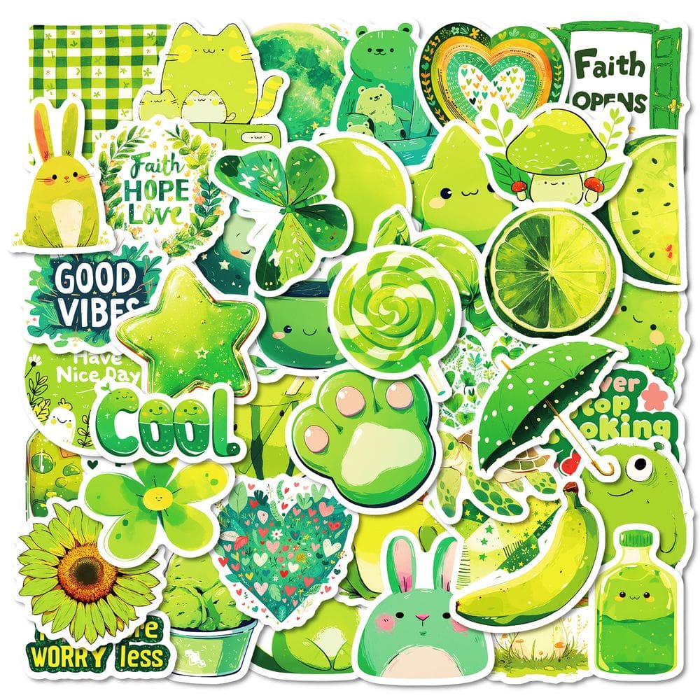 Conjunto de adesivos com tema florestal, decalques de desenhos animados verdes, 50 unidades