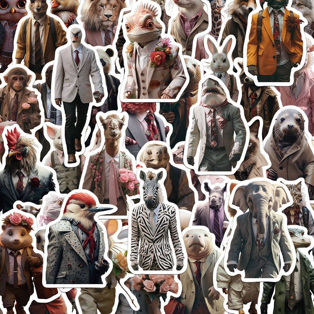 Adesivos antropomórficos de desenhos animados de animais, 52 unidades