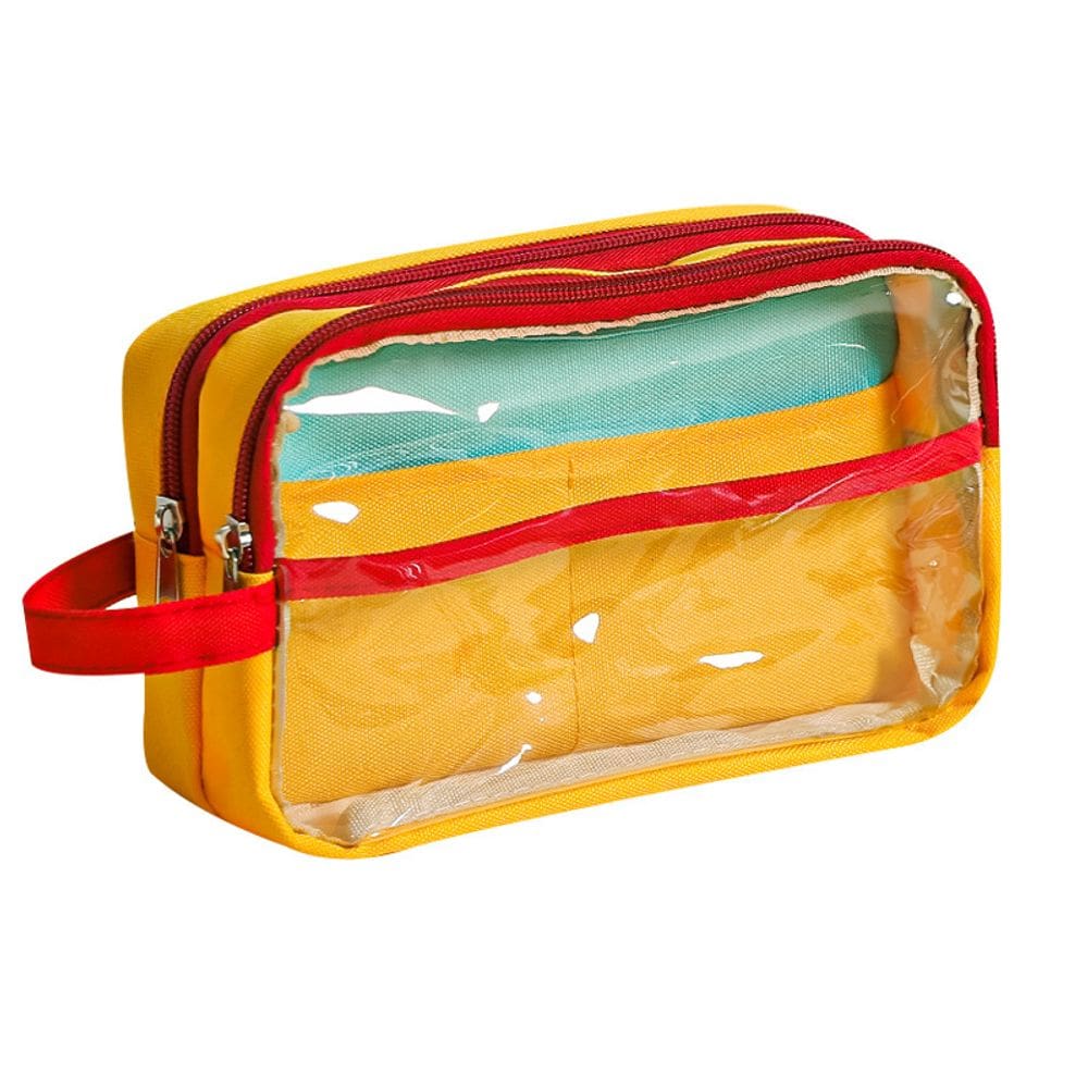 Estojo de lápis de grande capacidade com bloco colorido vermelho e amarelo