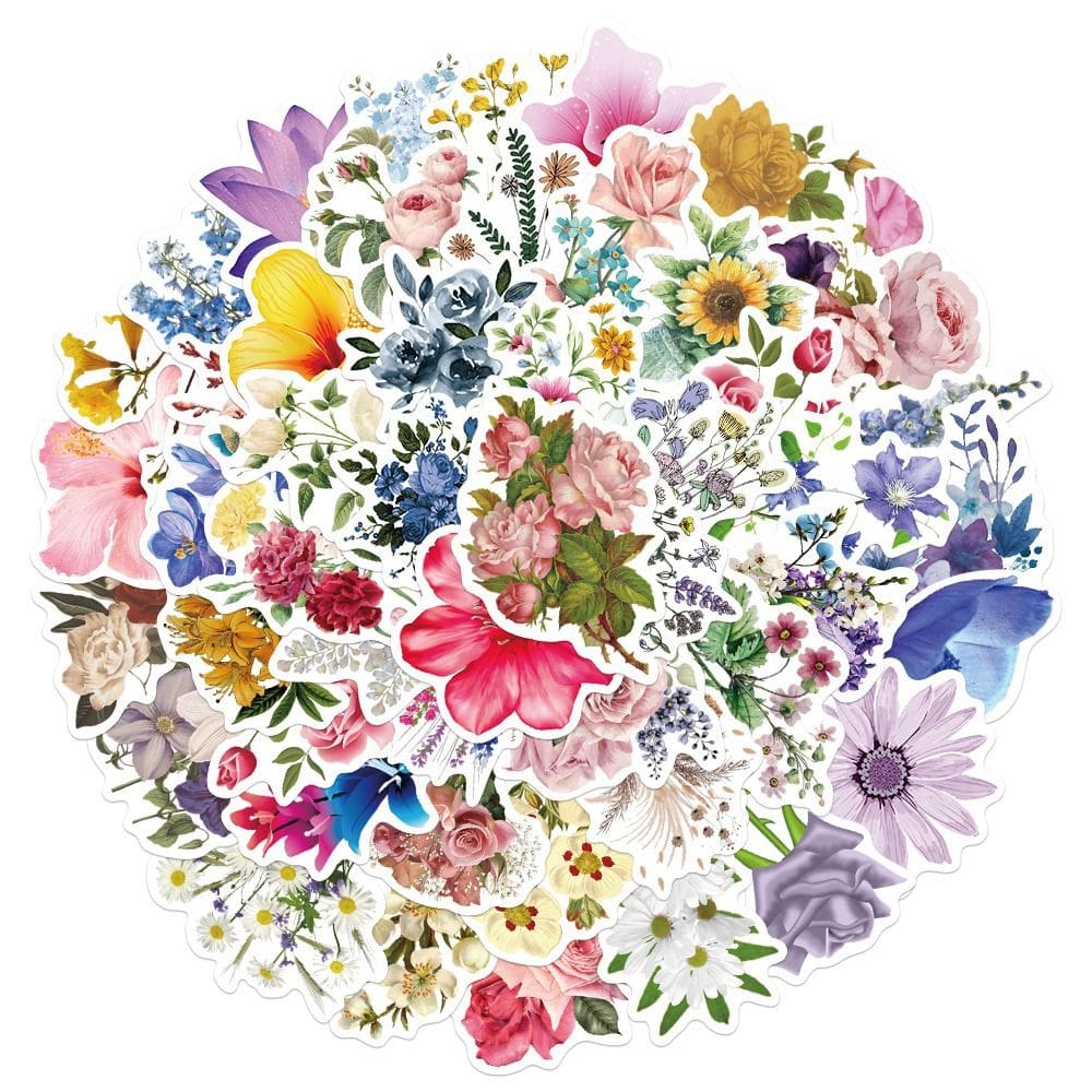 Pacote de adesivos com tema floral, 50 unidades de vinil colorido à prova d`água