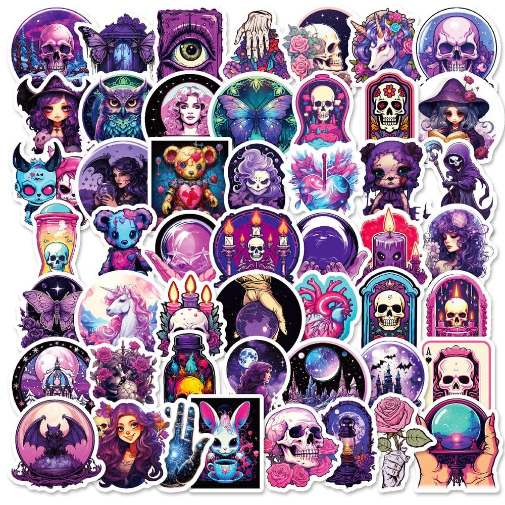 Pacote de adesivos Gothic Purple Aesthetic Dark Vinyl Decalque x50