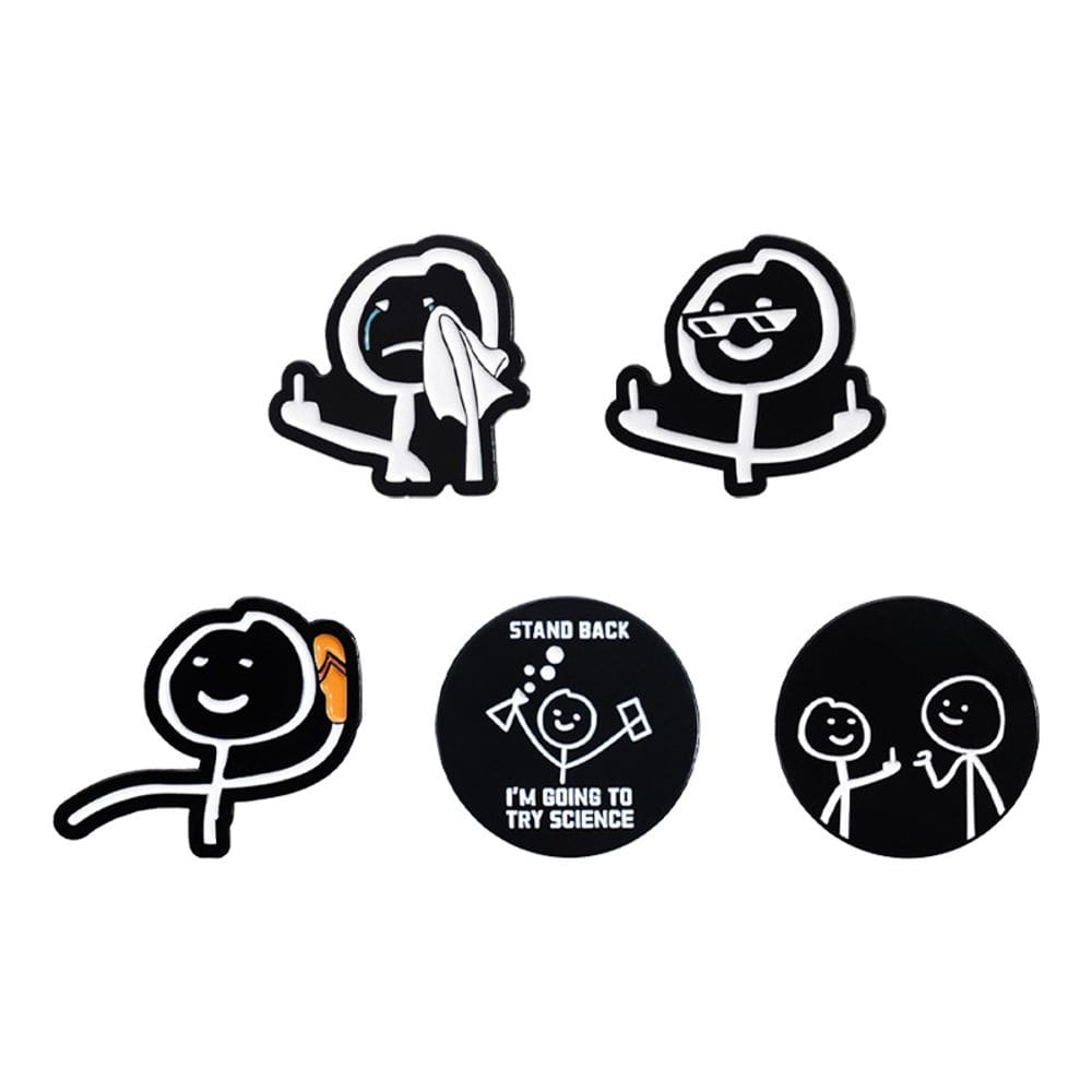 Conjunto de broches Funny Stick Figure, 6 peças de liga esmaltada