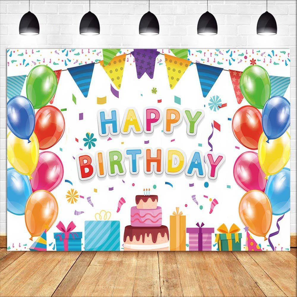 Tapeçaria para pendurar na parede, festa de aniversário, balões coloridos, bolo