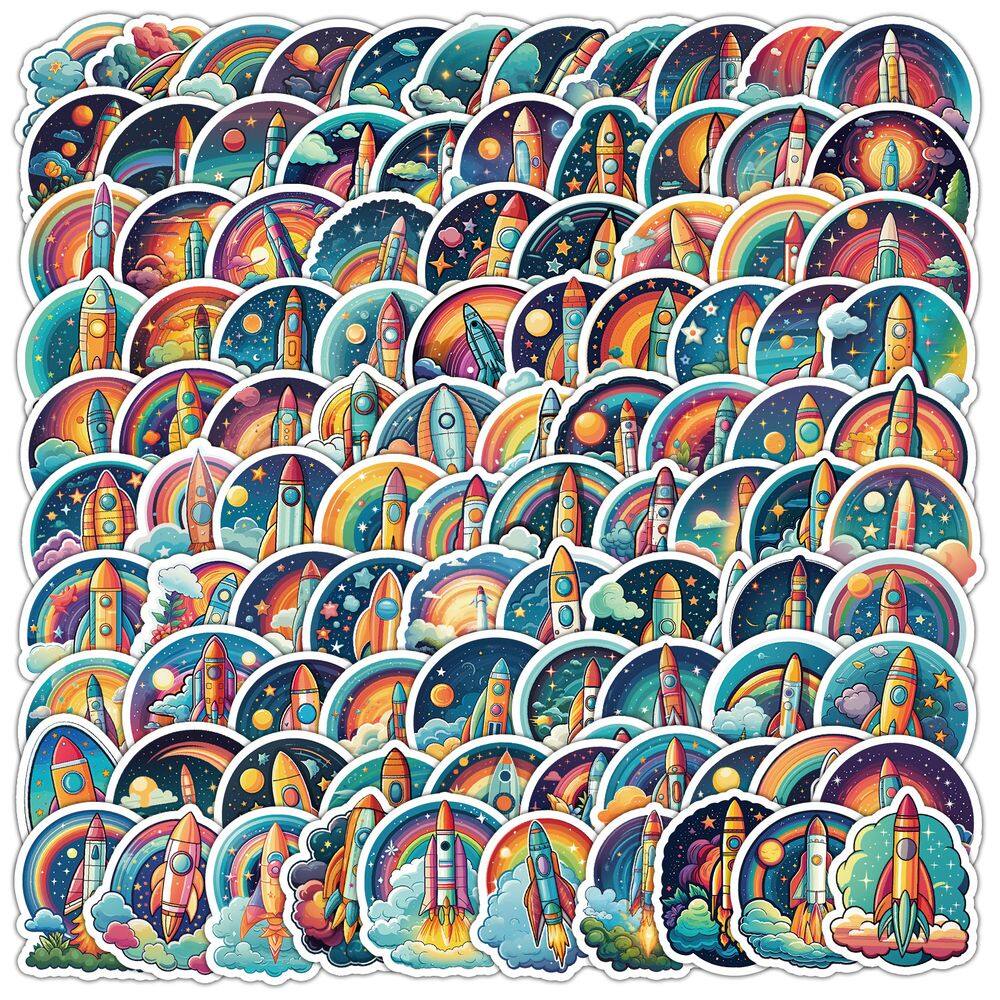 Pacote de adesivos Cartoon Rocket, 100 unidades de vinil impermeável