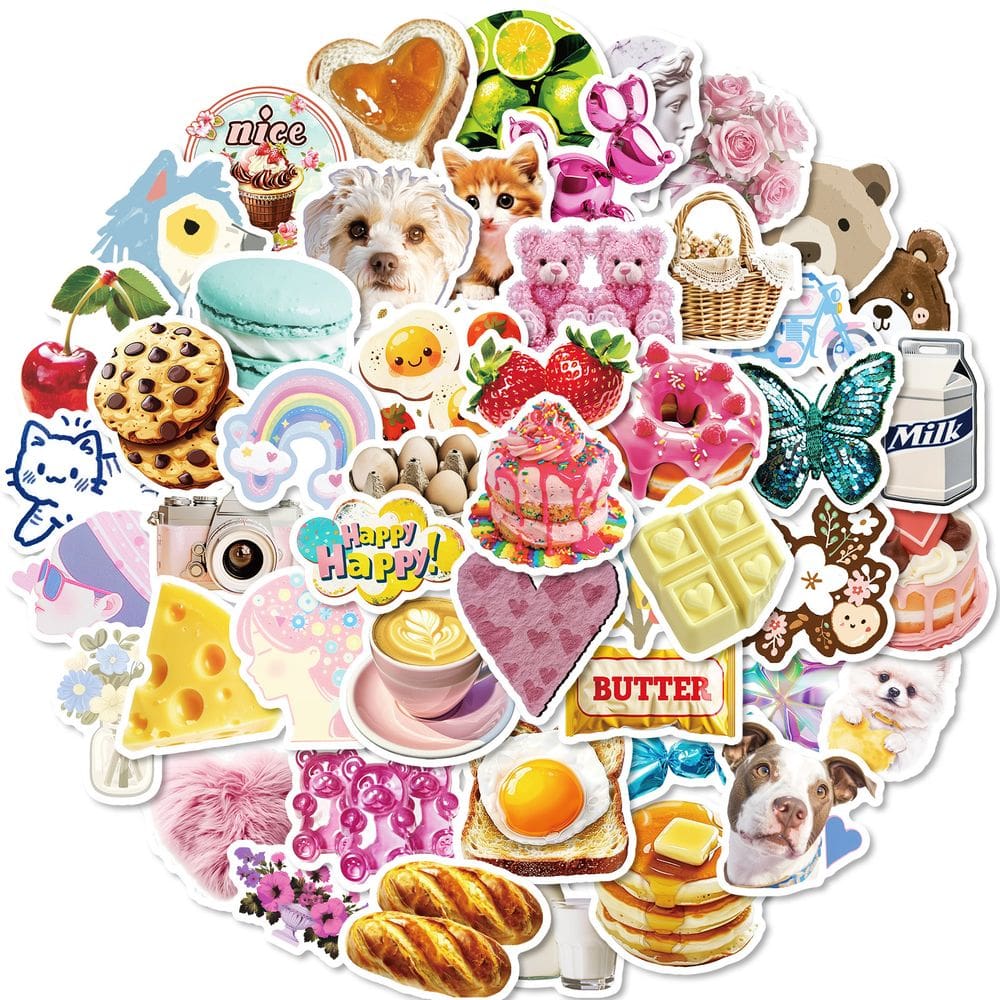 Adesivos Kawaii Aesthetic, 50 peças, decalques fofos de desenho animado com F