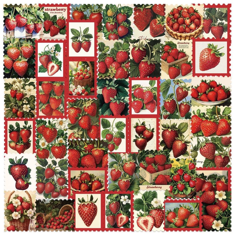 Pacote de adesivos Strawberry Orchard Fruit Stamp x50 à prova d`água