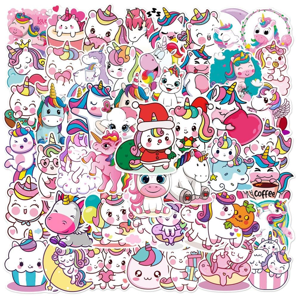Pacote de adesivos com tema de unicórnio fofo, 50 unidades de vinil para crianças