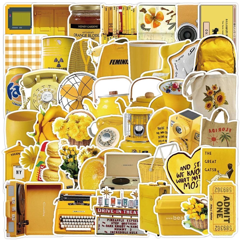 Pacote de adesivos Yellow Aesthetic Retro Home Objects x50