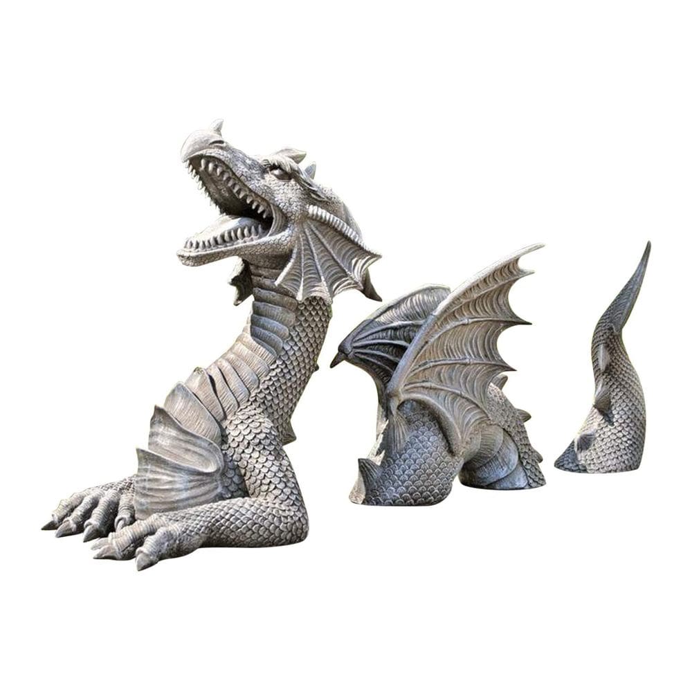 Conjunto de esculturas de dragão para decoração de jardim, figura de resina de 3 peças