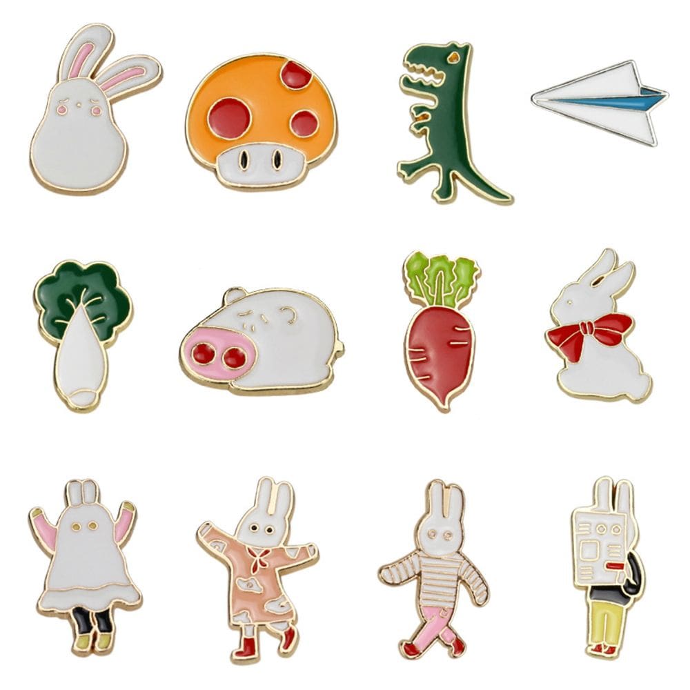 Conjunto de broches, animal de desenho animado, dinossauro fofo, coelho, carrinho