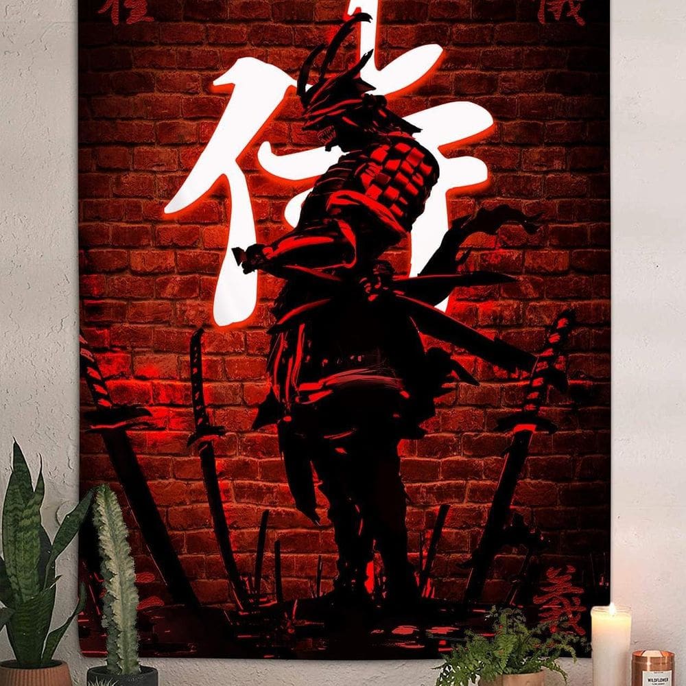Tapeçaria para pendurar na parede Samurai Warrior Shadow Red 150x130cm