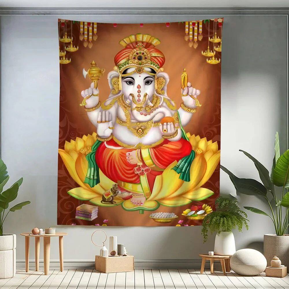 Tapeçaria para pendurar na parede Hindu Ganesha God Elephant 150x130cm