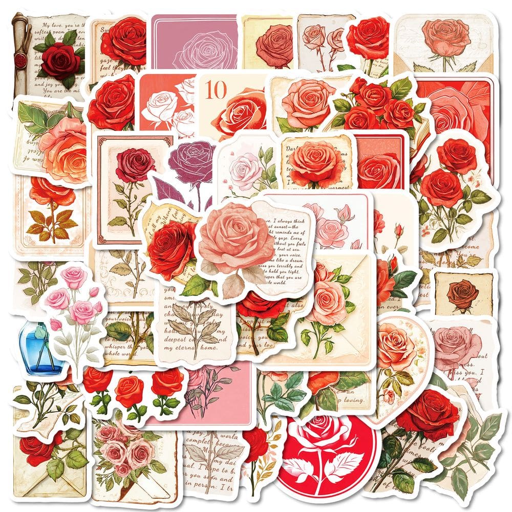 Pacote de adesivos Vintage Rose, 50 unidades de vinil impermeável