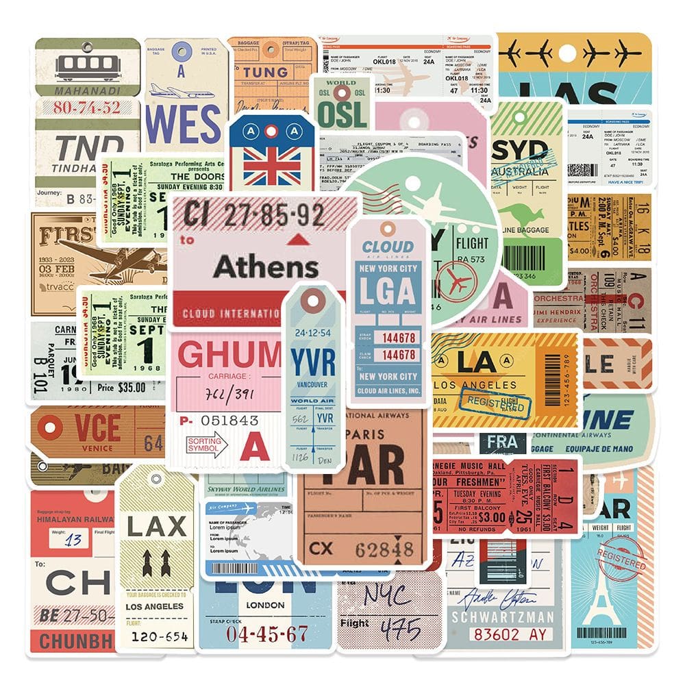 Pacote de adesivos: passagem aérea vintage, 40 unidades de embarque retrô