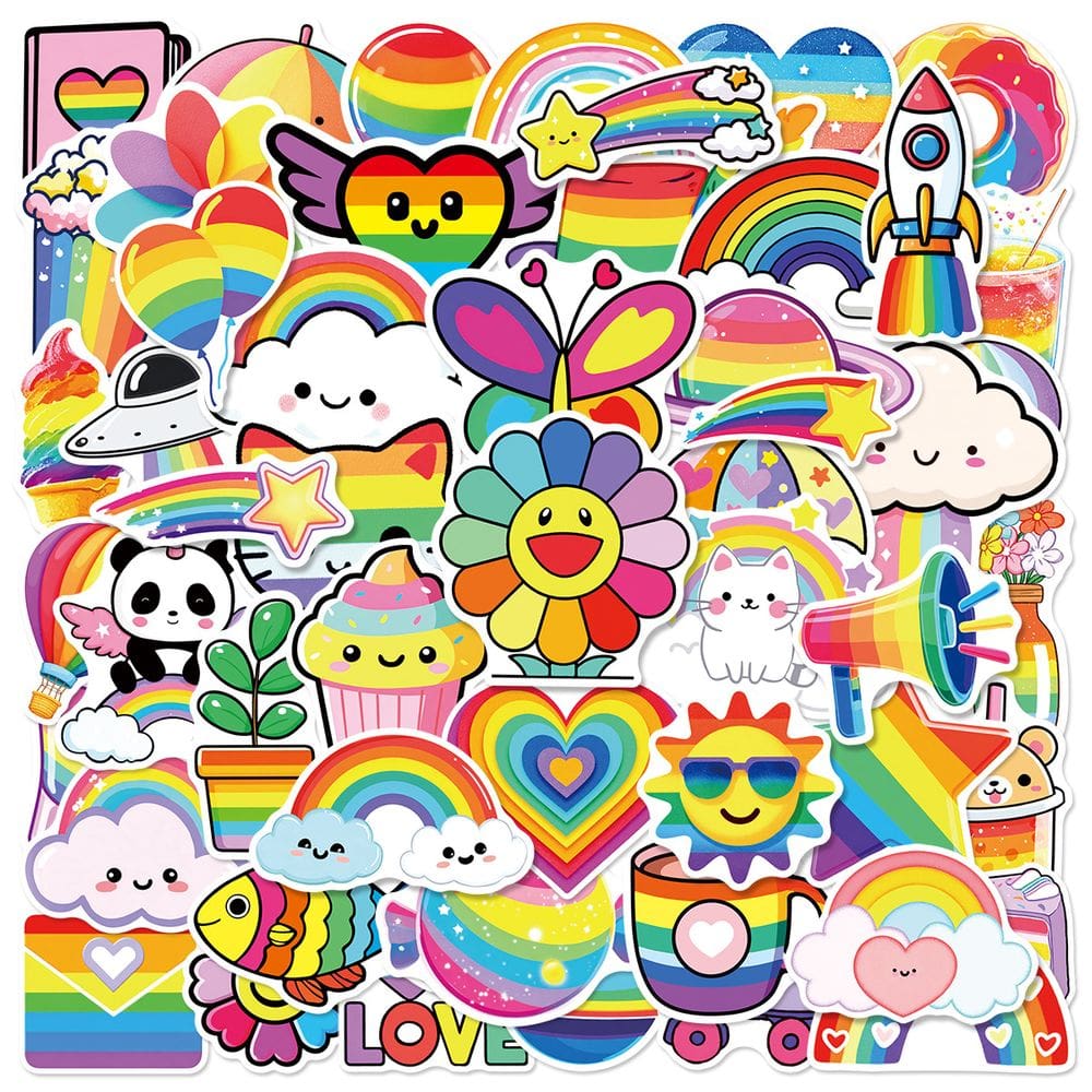 Pacote de adesivos Rainbow Cute Cartoon Decalks, 50 unidades