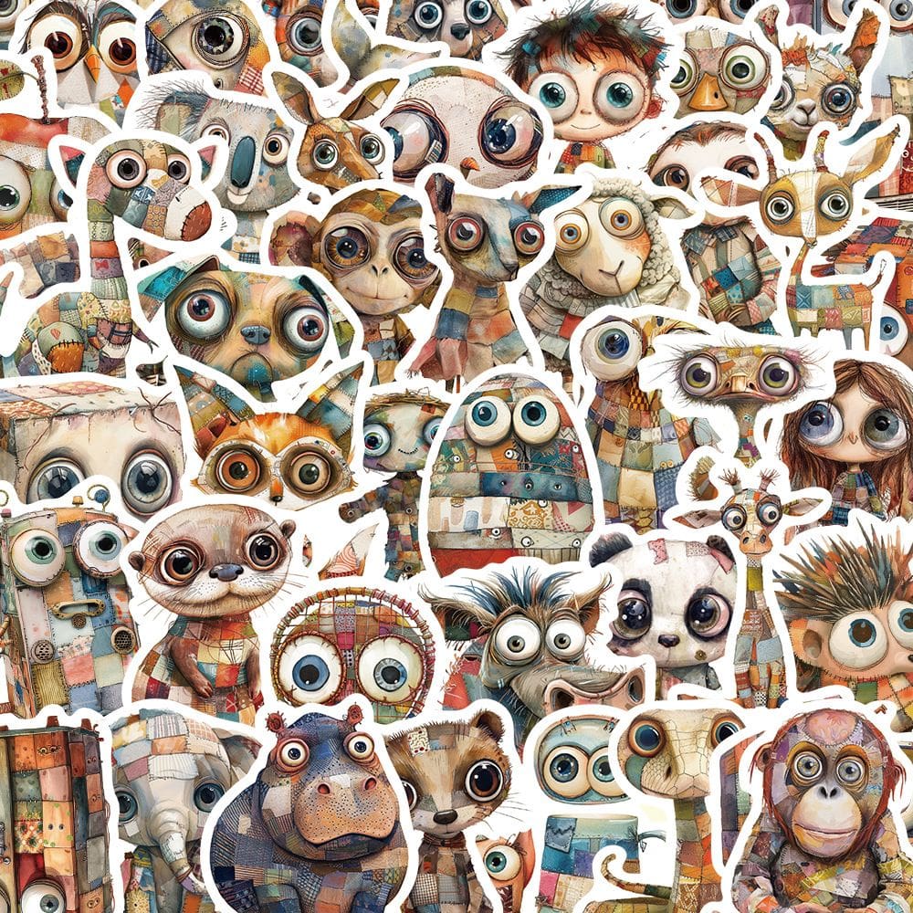 Adesivos Whimsical Patchwork Character, 50 peças, retrô, Big Eye