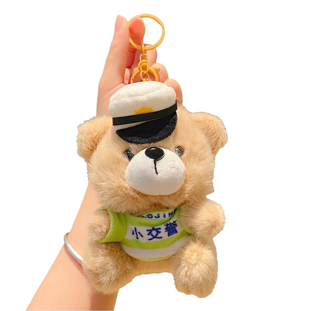 Chaveiro de pelúcia Police Bear de pelúcia macio para mulheres/homens