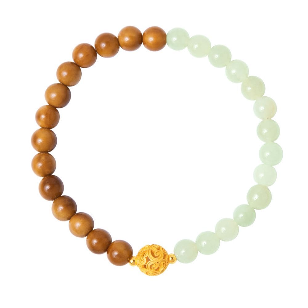 Pulseira de estilo chinês de nefrite e madeira de faia para mulheres