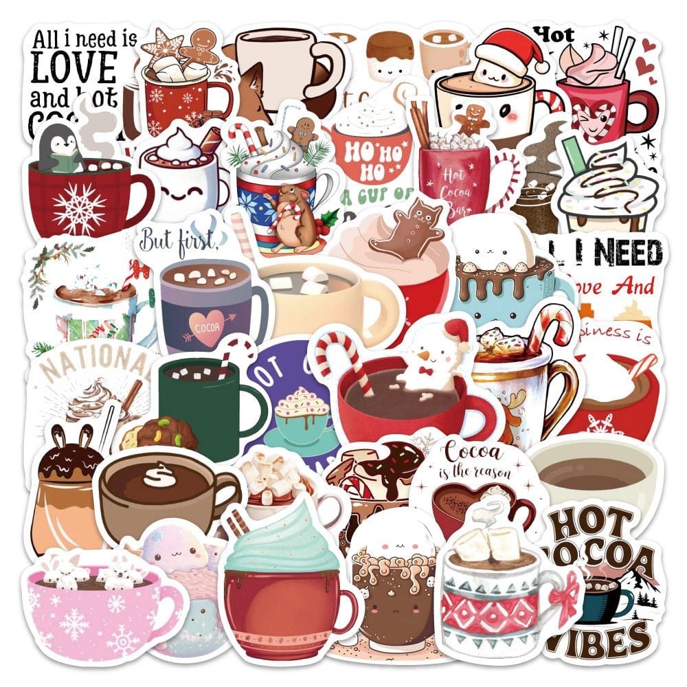 Pacote de adesivos Hot Cocoa, 60 unidades de vinil impermeável de desenho animado