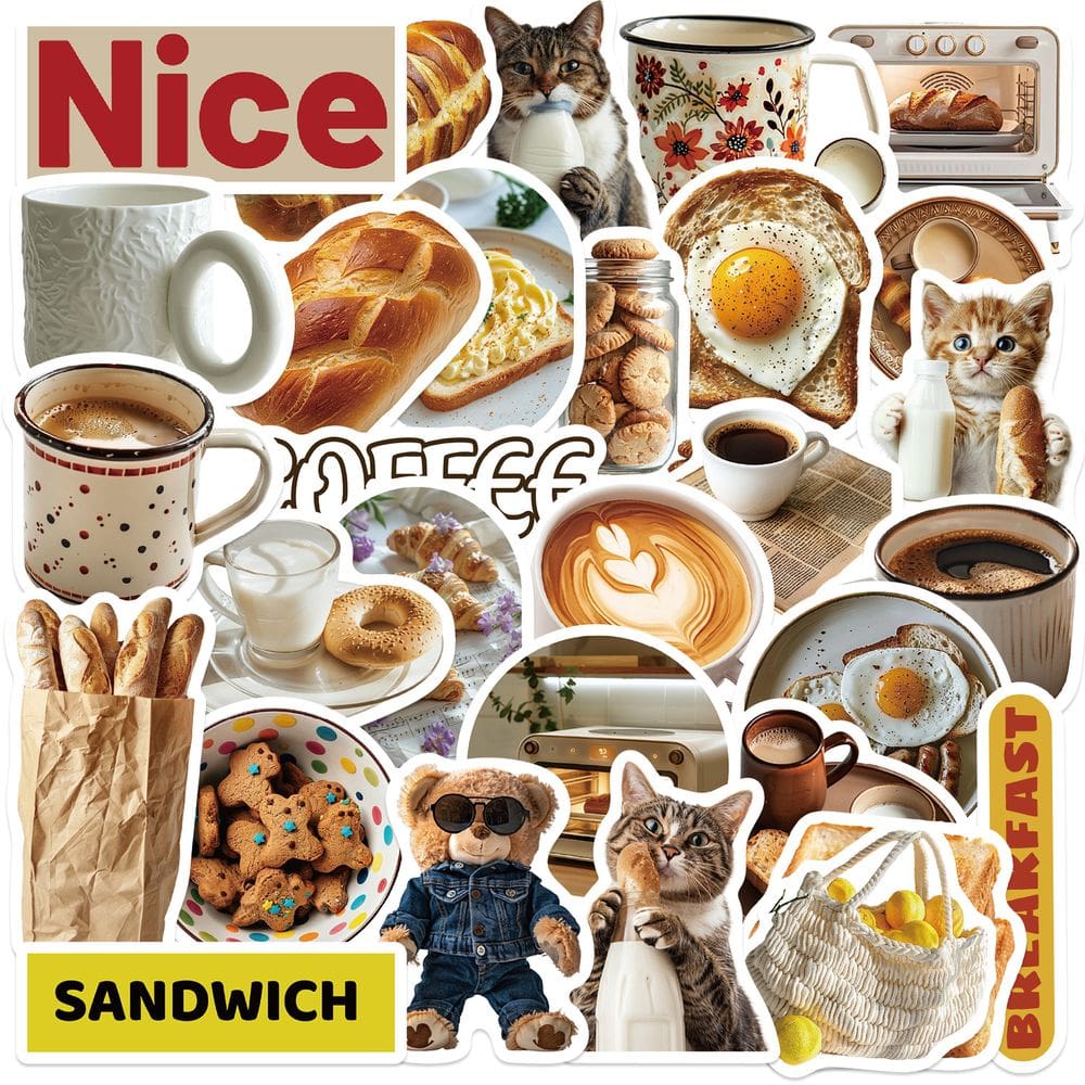 Pacote de adesivos Bread Coffee, 30 unidades, estilo INS, Kawaii Bear Cat